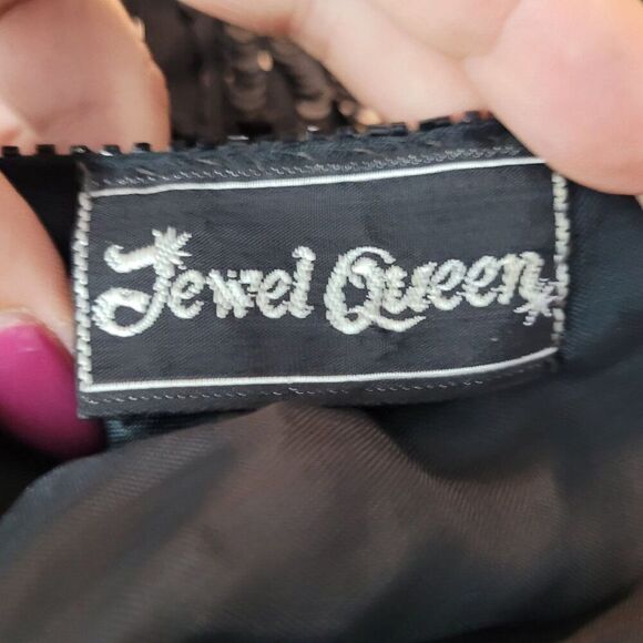 Vintage 80s Silk Black Beaded Sequined Short Sleeve Flapper Dress Sz M Cutout - Picture 3 of 14